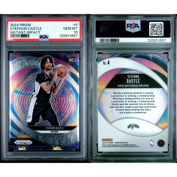 Stephon Castle Panini Prizm Instant Impact Card #4 (RC) PSA 10 GEM MINT SPURS - Picture 1 of 3